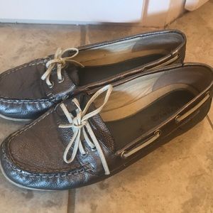 Silver Sperry Top Siders 6.5